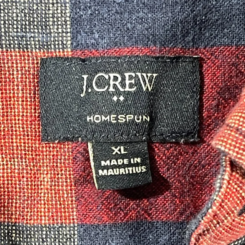 J. Crew Red Blue Plaid Check Homespun Collar Slim Shirt XL Button Down Outdoorsy